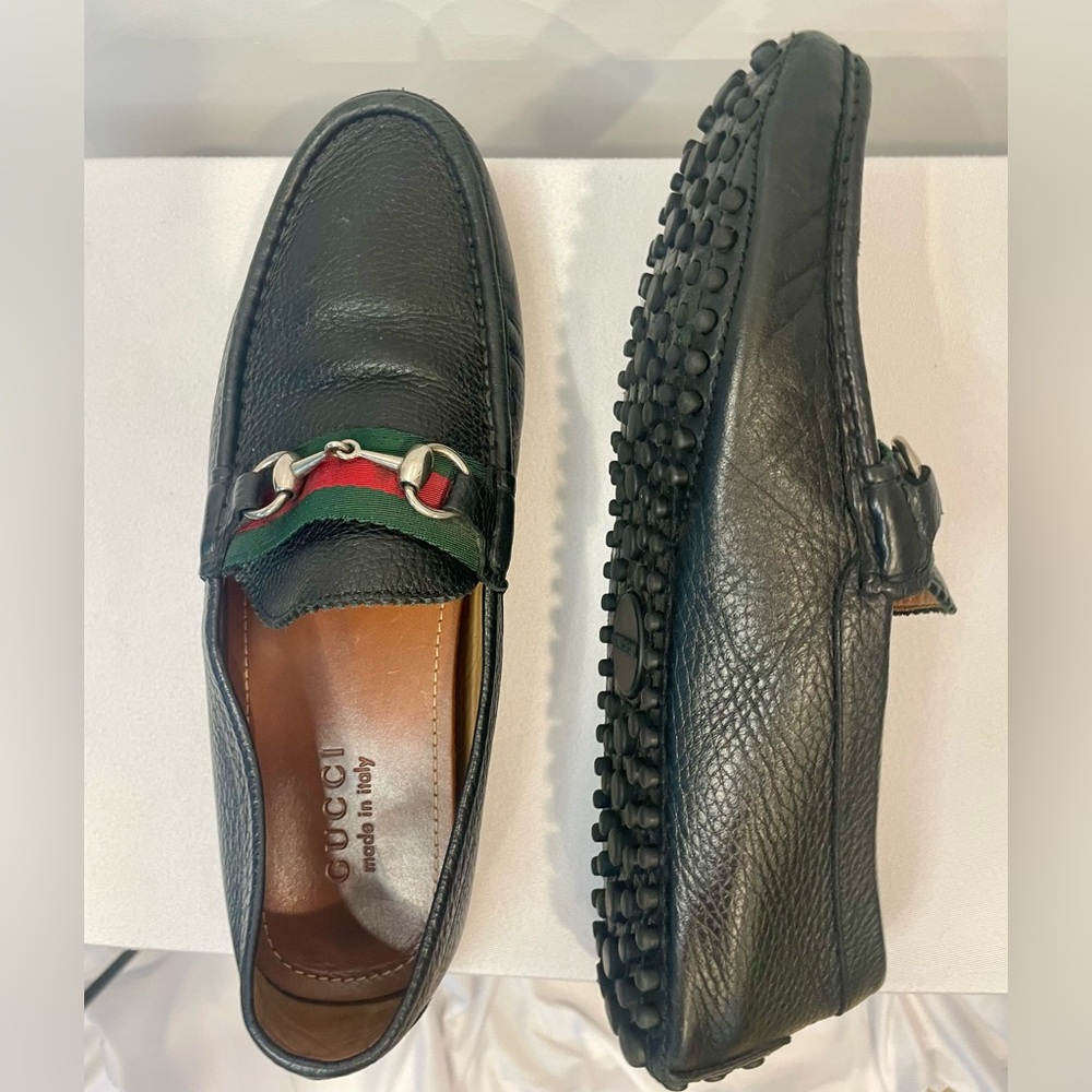 Gucci Leather Drivers, web& horsebit accents, black, silver, M8/W10, EUC - Picture 6 of 15